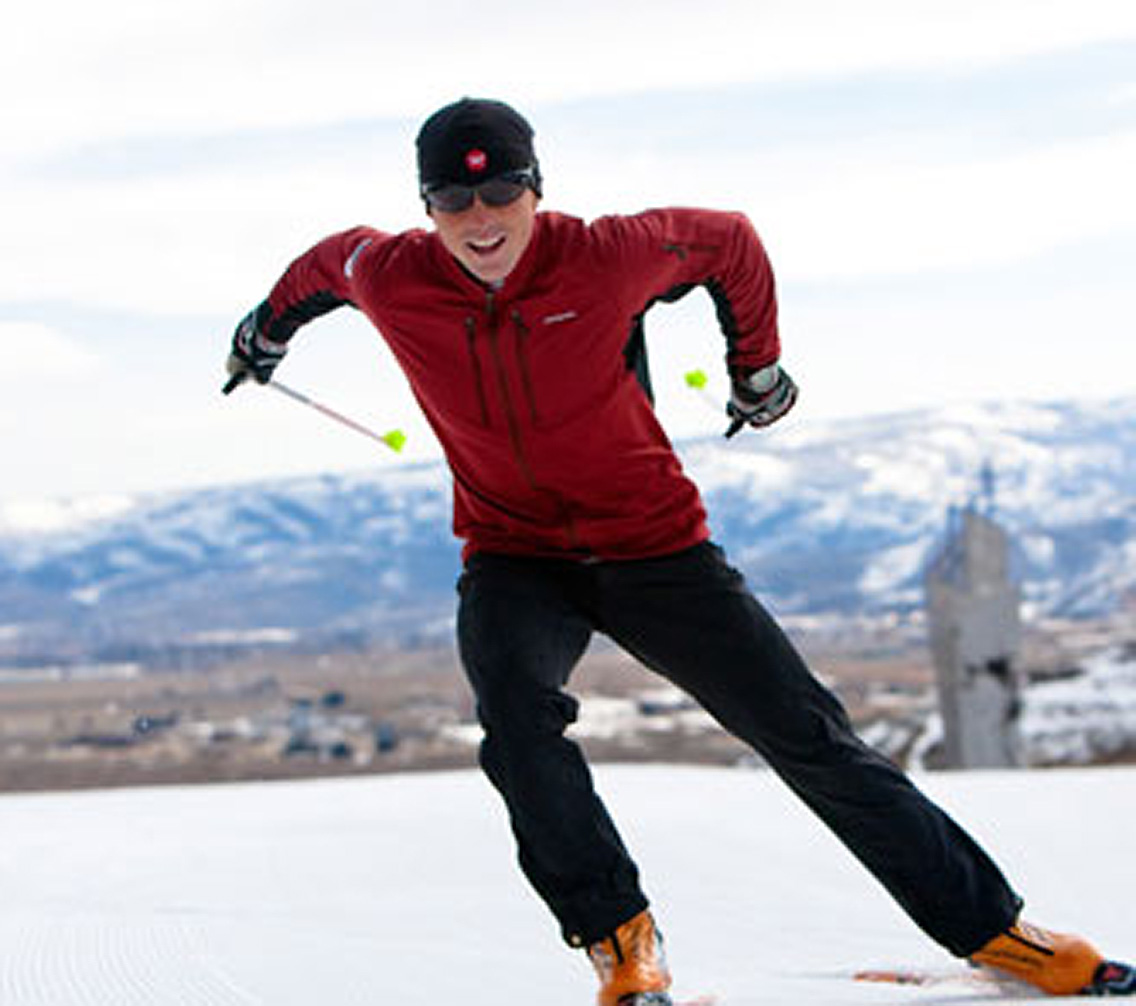 David Lawrence skiing in the mountains