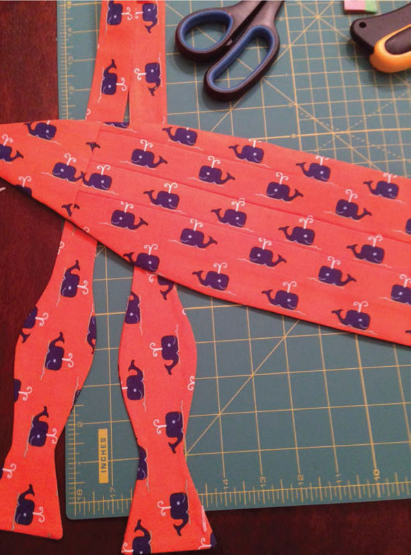 Bowtie material on the cutting table