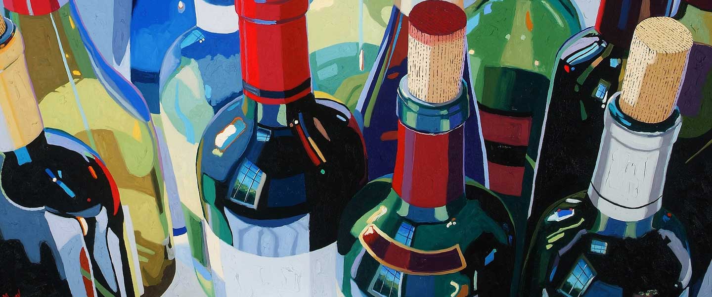 Painting of wine bottles, by Christopher Mize
