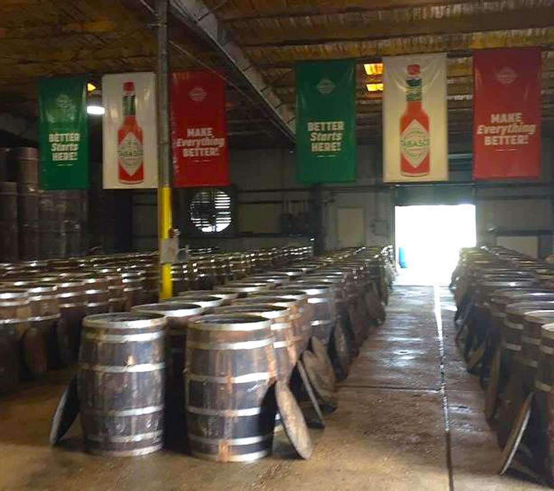 Tobasco Warehouse full of barrels