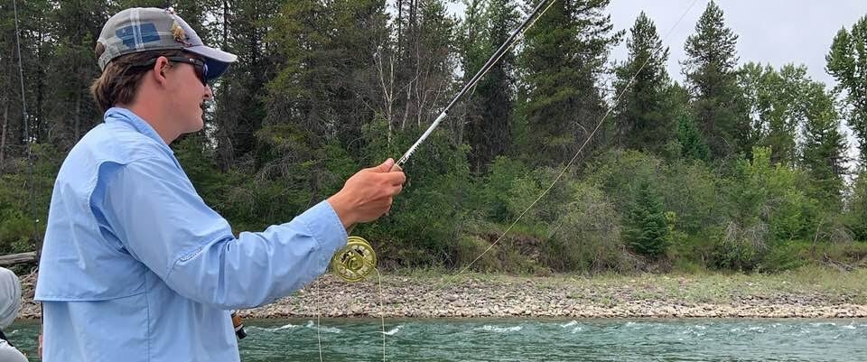 Sam Mc Lean '22 fishing on a glacial river