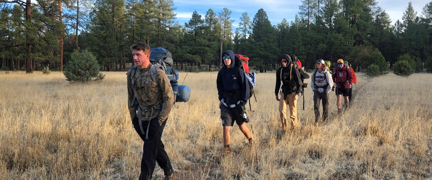 Hampden-Sydney College students hiking in the Gila Wilderness