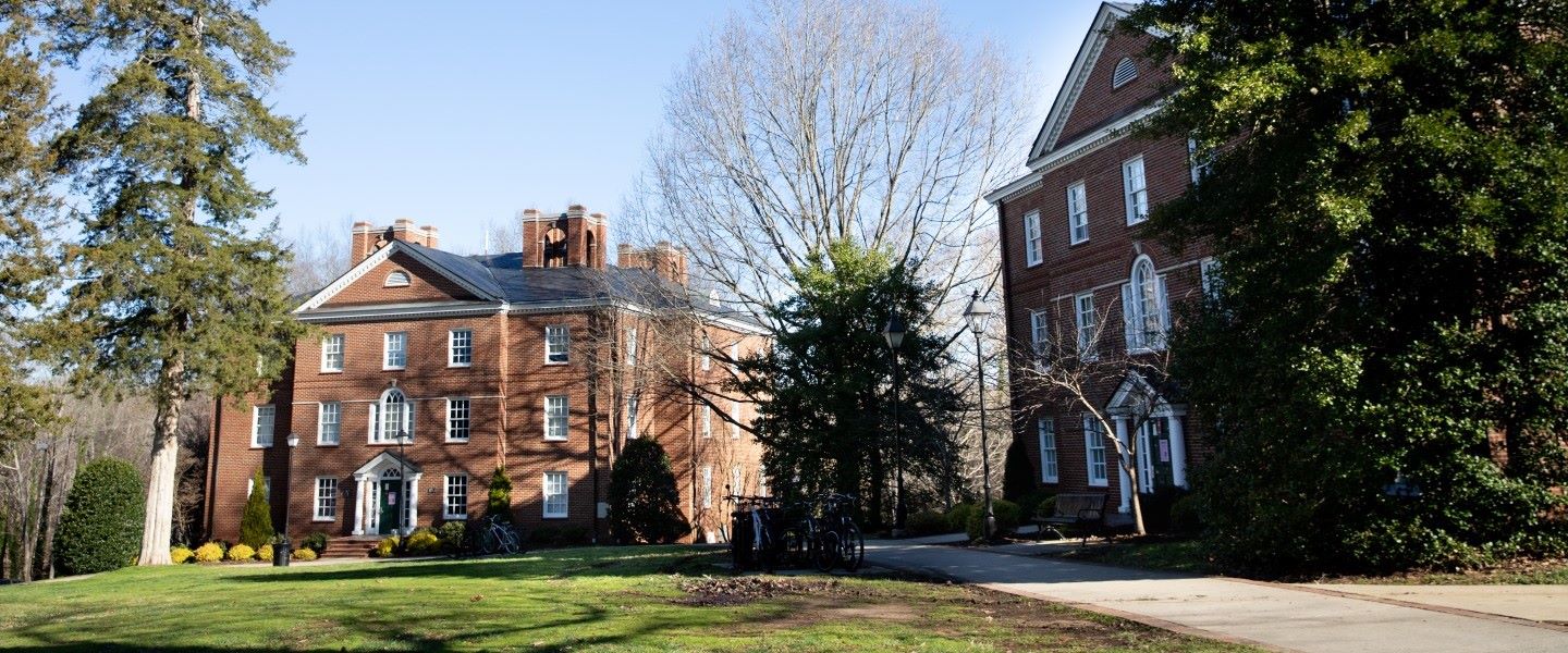 Carpenter Dorm through the trees at Hampden-Sydney College