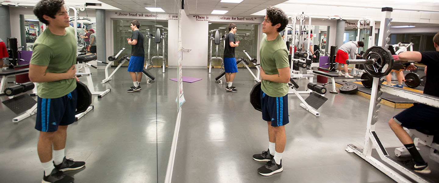 Hampden-Sydney student working out at the fitness center