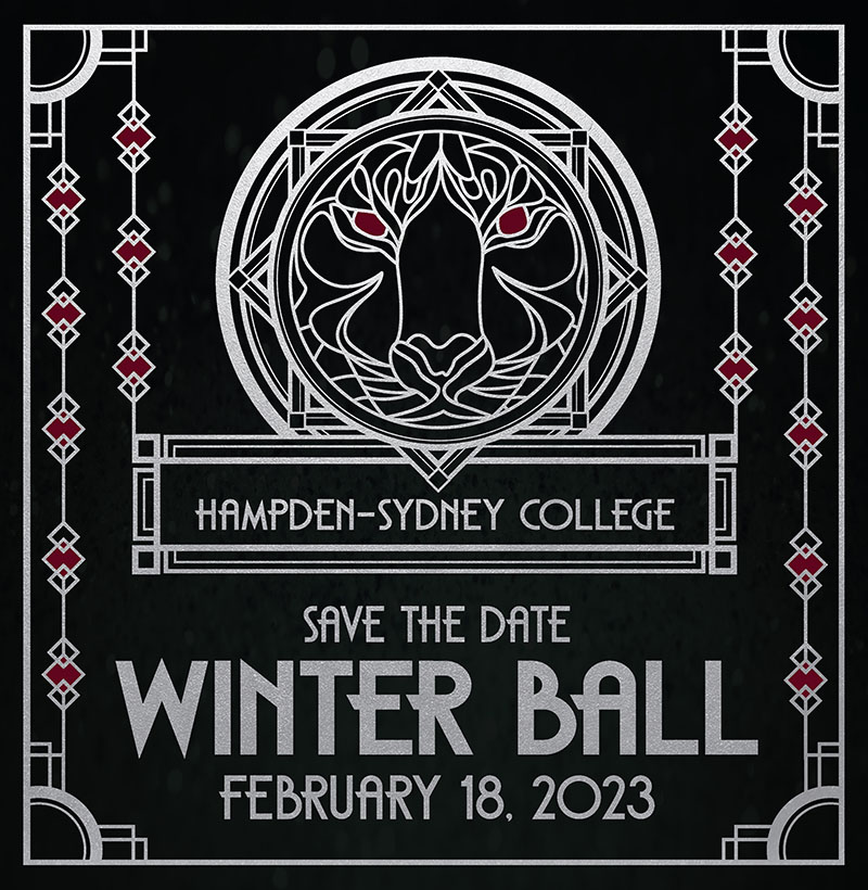 Black art deco graphic that reads, "Winter Ball Save the Date: February 18"