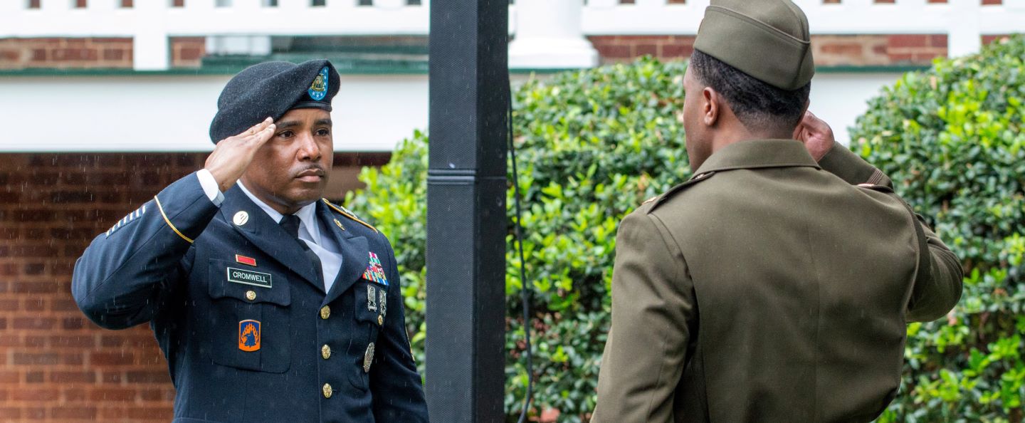 Uniformed student being commissioned at Hampden-Sydney College Commencement 2019