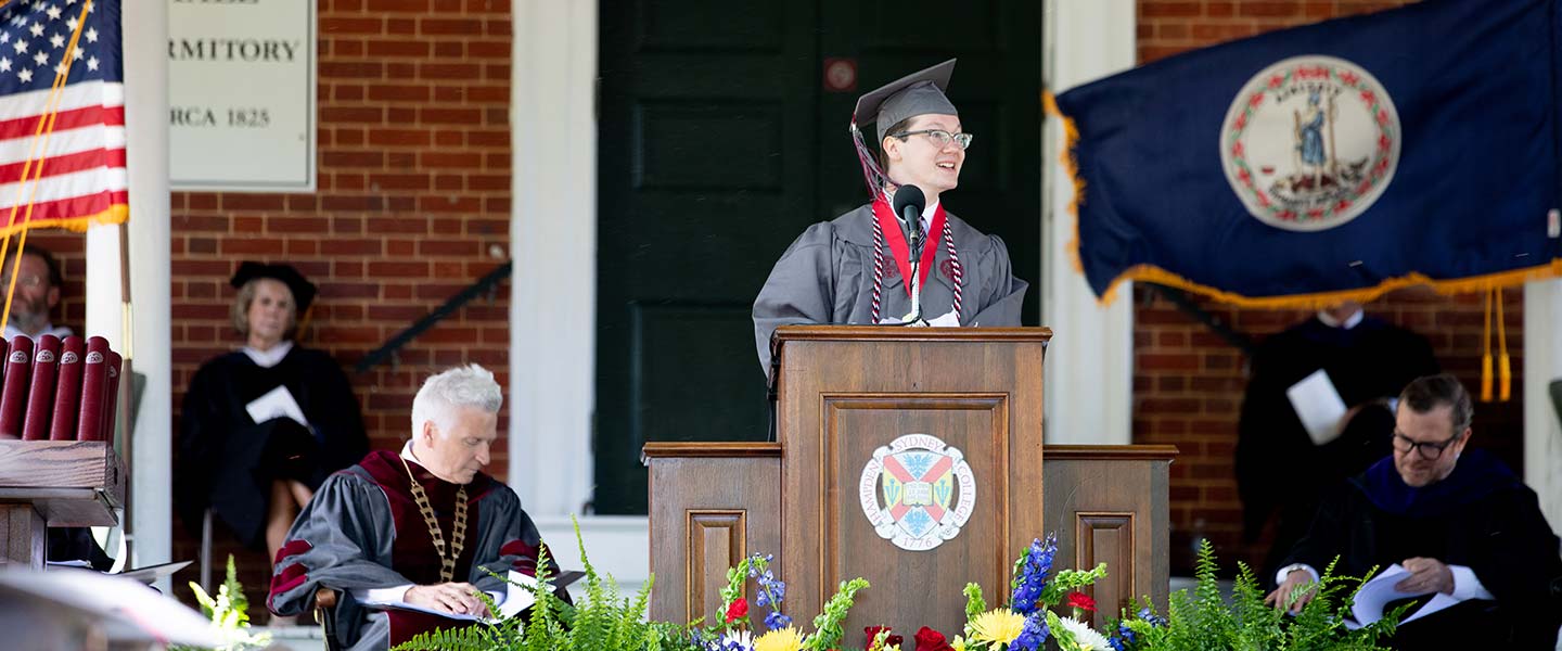 Student leader speaks before his fellow graduates at Hampden-Sydney College Commencement 2019