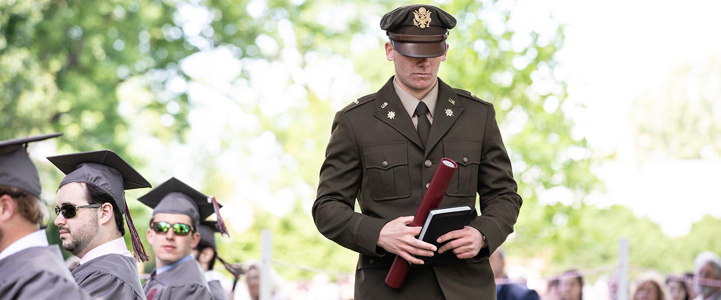 Uniformed student being commissioned at Hampden-Sydney College Commencement 2019